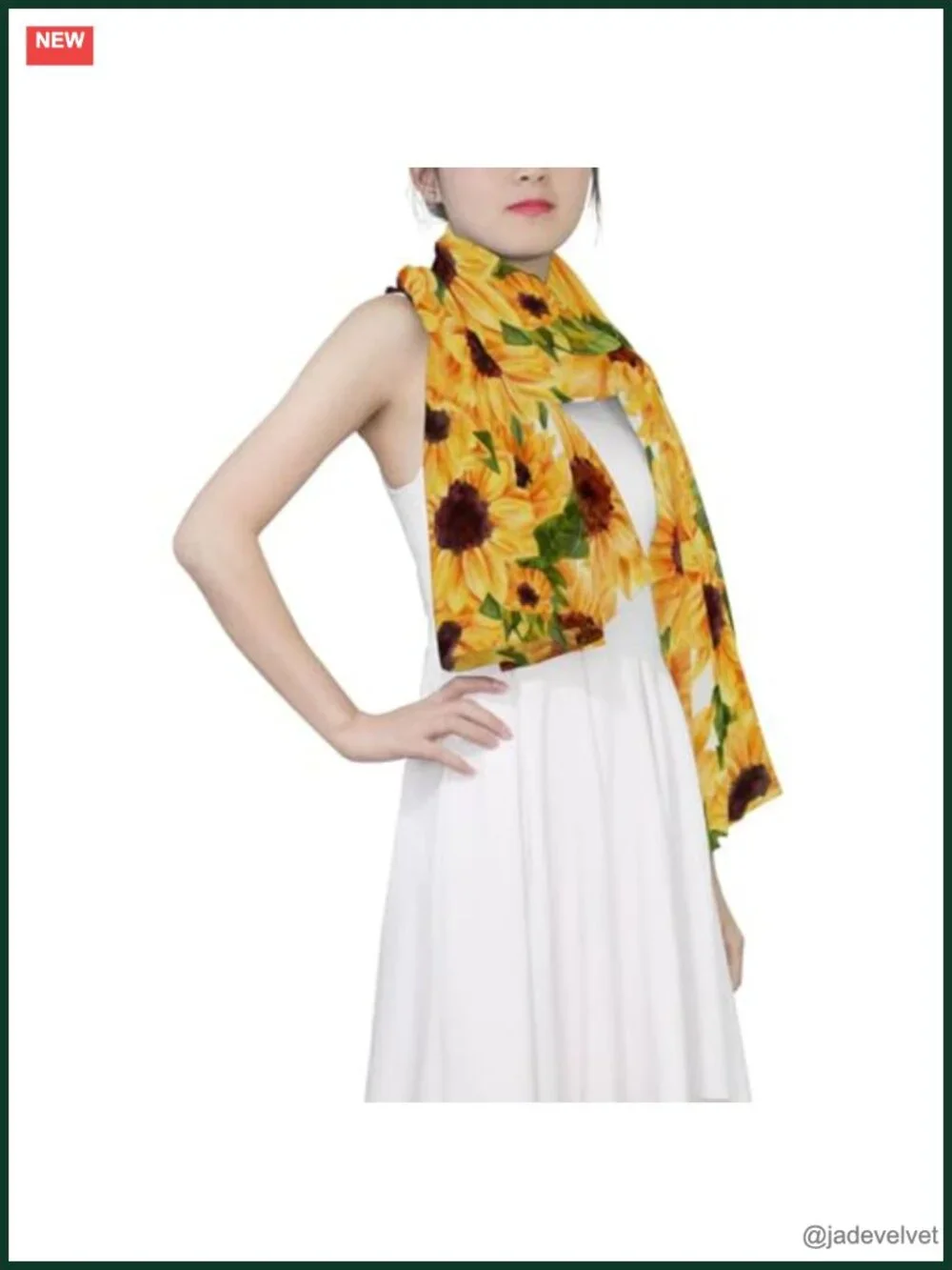 Large Silk Like Scarf - Watercolor Floral Pattern